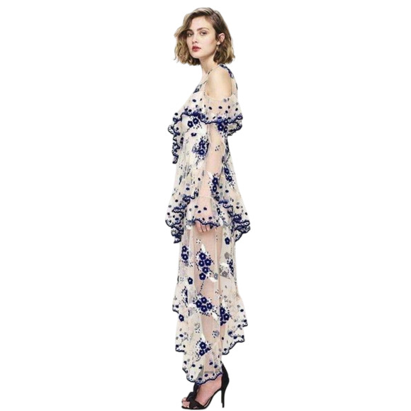 Alice McCall Dress Mirage Gown Nude Blue Low High US 4 Asymmetric Ruffle White - Picture 3 of 12